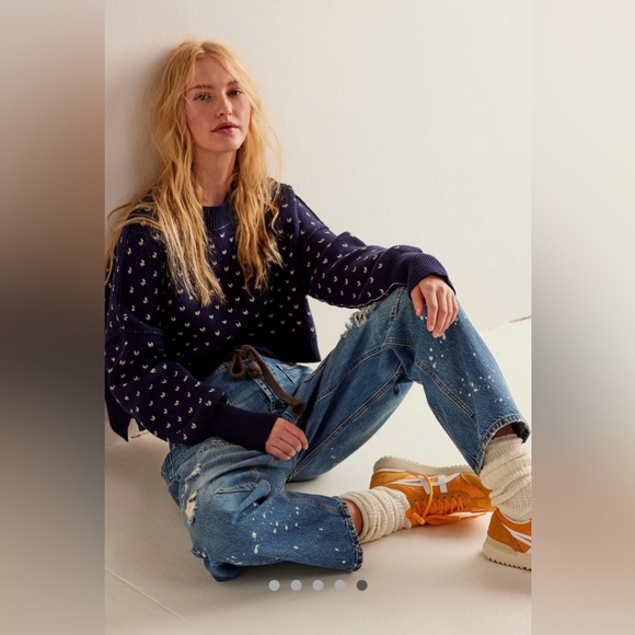 Free People Navy and Light Blue Cowl Neck Sweater - Picture 13 of 13